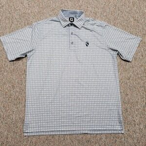 Footjoy FJ Polo Shirt Men Large Blue Geometric Golf Performance Stretch Logo